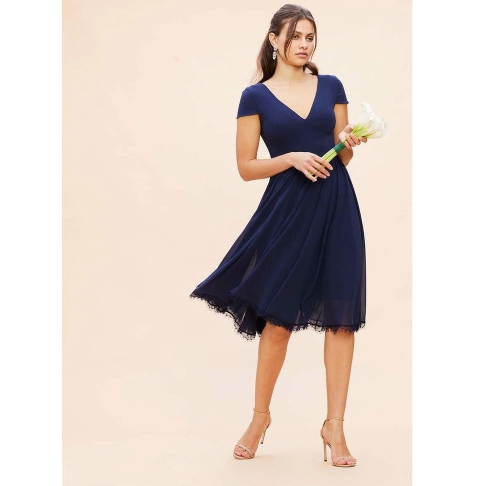 DRESS THE POPULATION: Corey Chiffon Fit & Flare Cocktail Dress (NWT)